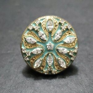Gold tone bluish enamel ring